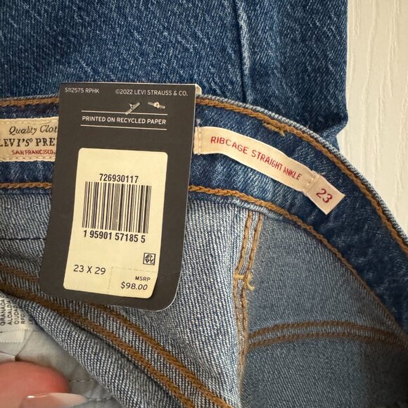 NWT Levi's Ribcage Straight Ankle Jean 23 x 29 Jazz Pop Raw Hem - Picture 6 of 8